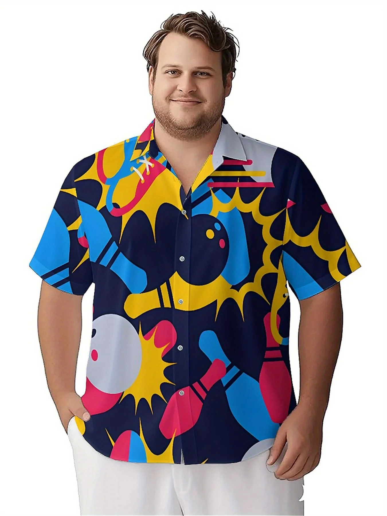 Men's Plus Size Hawaiian ShirtsCool Bowling Themepattern,Unisex Baggy Aloha Shirts,summer Alternative Clothing