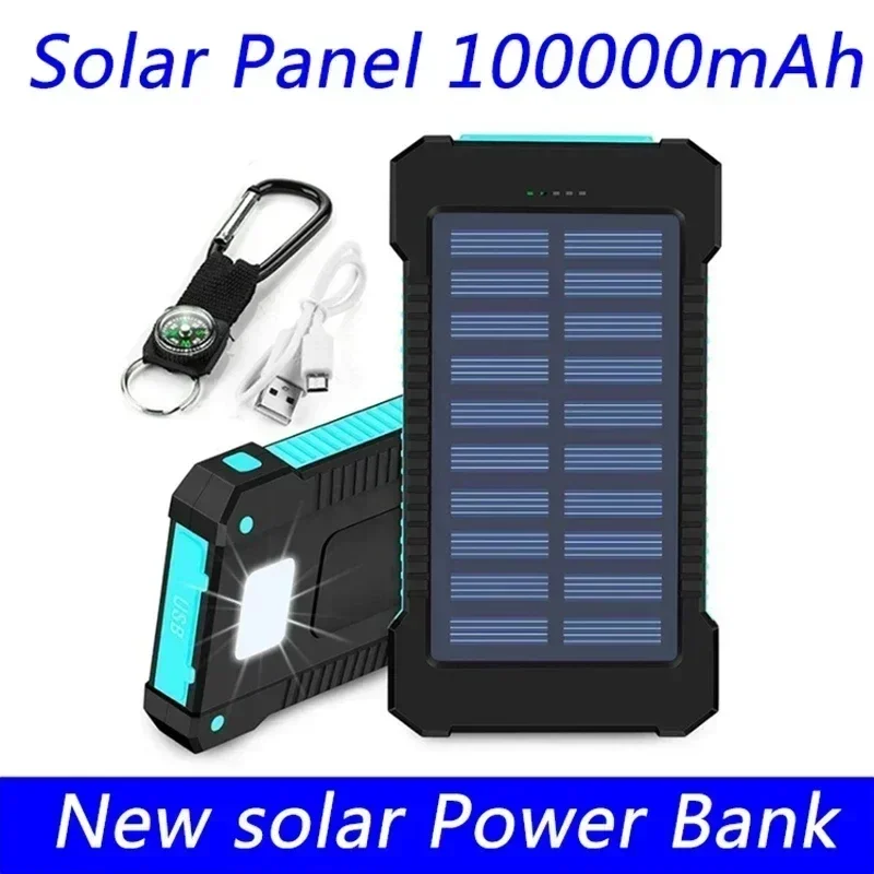 

Banco de energía de panel Solar, brújula de 100000mAh, Correa impermeable para exteriores, carga inalámbrica