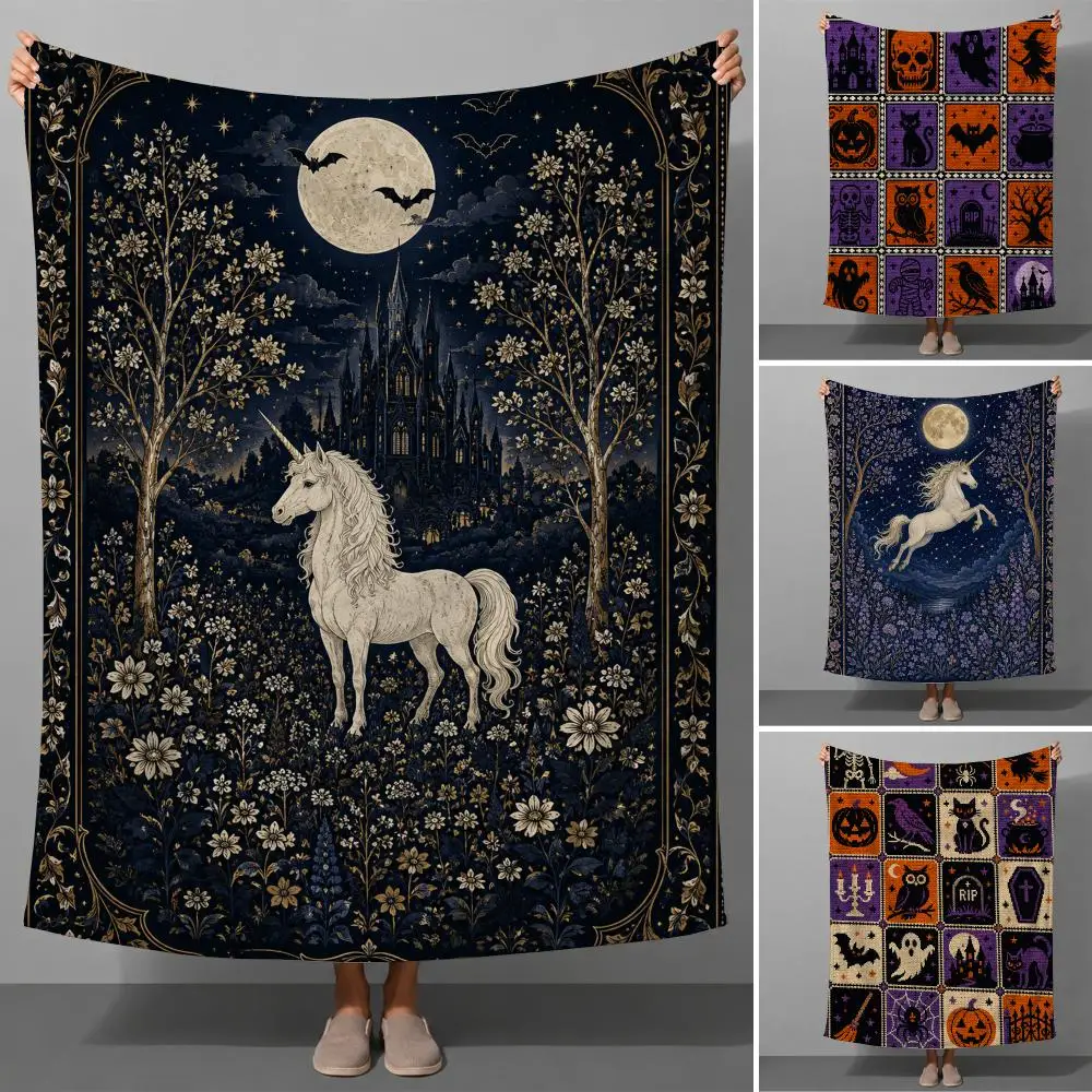 Gothic Halloween Vintage Fantasy Tapestry Artwork Throw Soft Flannel Throw Blanket for Couch Bed Sofa Warm Cozy All Season