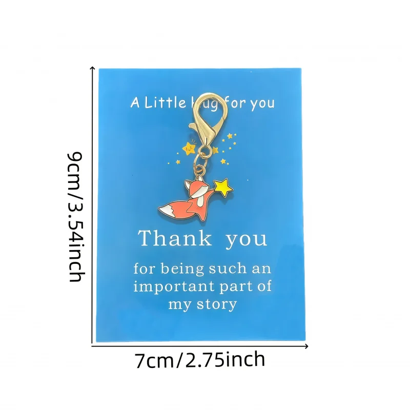 1/8Cute little fox keychain set，Attached“A little hug for you”Inspirational greeting card、Decorative bag、Backpack Ornaments、Car