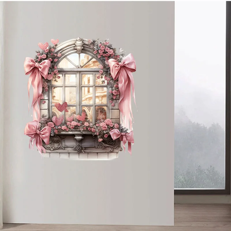 Pink Dream Castle Fake Window Series Sticker Bedroom and Living Room Decoration Self Adhesive Painting