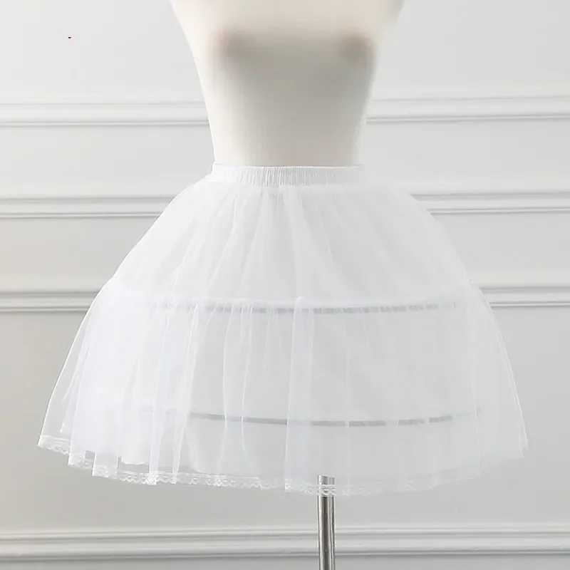 Black or White 2 Hoops Short Petticoats for Wedding Lolita Woman Girl Underskirt Crinoline Fluffy Pettycoat Hoop Skirt