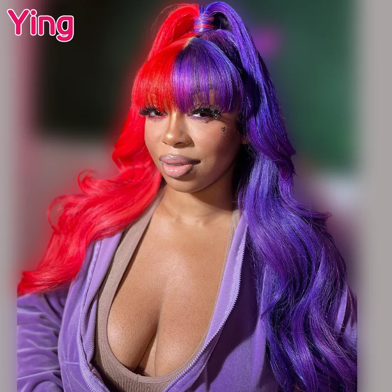 Ying Hair Body Wave Haif Red Half Purple Color 13x4 Lace Front Human Hair Wigs Brazilian Remy 13x6 Lace Frontal Wig  PrePlucked