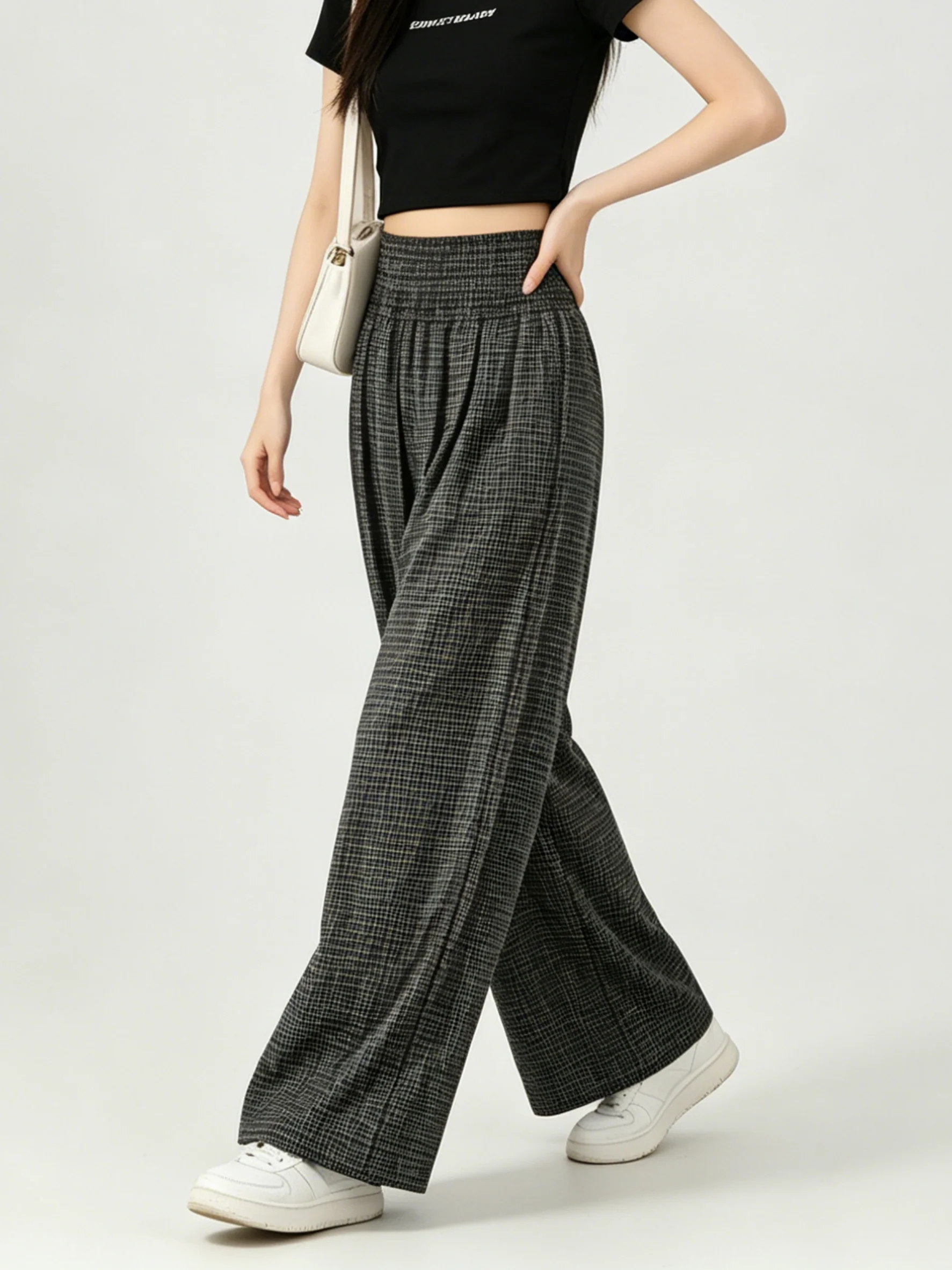 High Waist Draped Skin-friendly Anti-aging Retro Korean Style Loose Elastic Wide Leg Casual Pants Summer Versatile Long Trousers