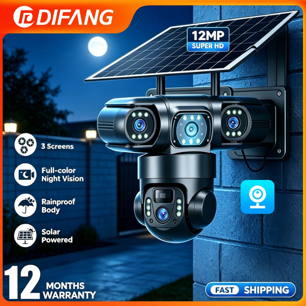 Upgrade AOV 4G Sim Solar Camera Three Screen Auto Tracking Auto Tracking Wireless WiFi Solar Camera V380 Pro