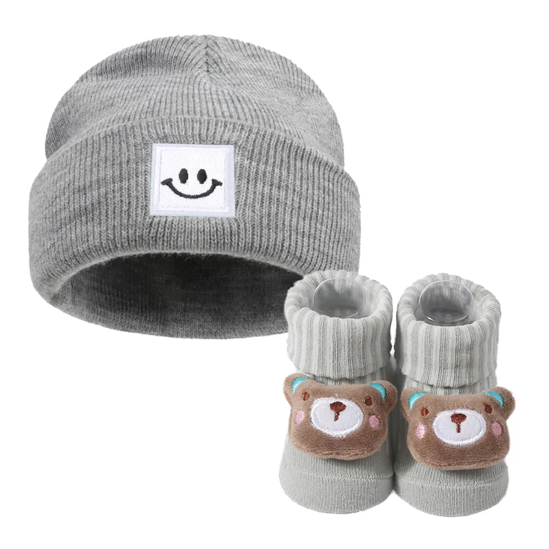 3pcs Cotton Baby Hat Newborn Sock Cartoon 3D Doll Set Crochet Beanie Infant Boy Girl Cap Baby Stuff Children Accessories 0-6 M