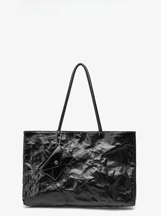 

Bla Large Capaci Oil Wax Tote Bag Women's Folded Coveral Klors Commuter Magnetic Bule oulder Bag PU Leather Handbag