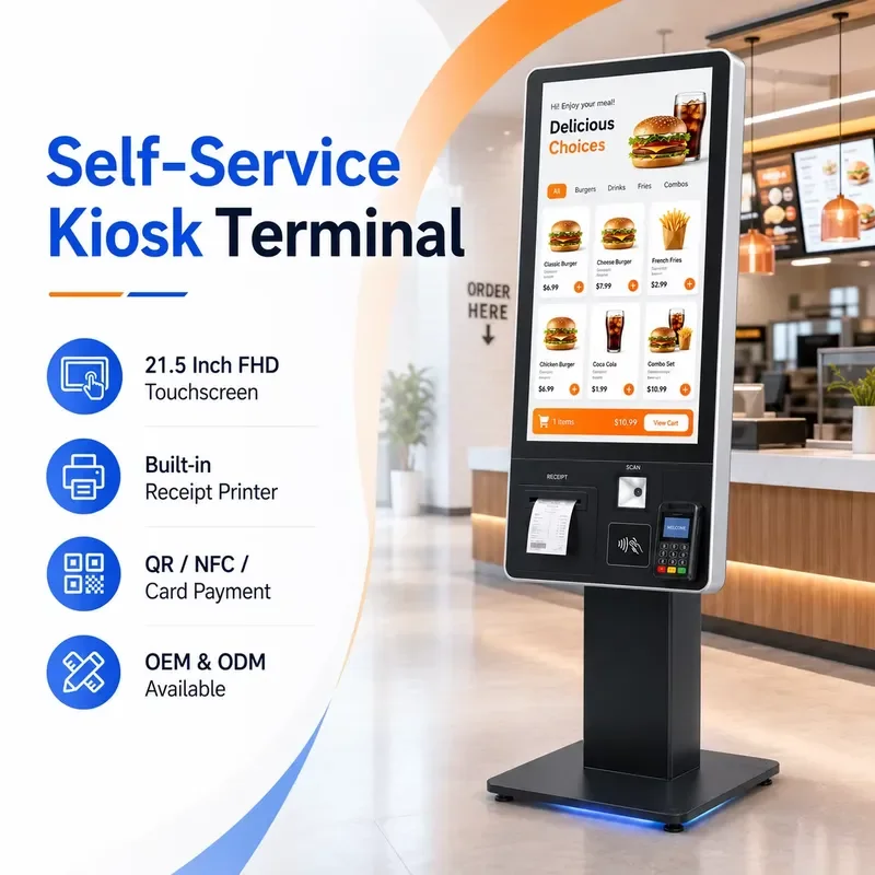 Smart Restaurant Ordering Machine Kiosk with Android System Multi Touch Display QR Payment NFC Reader and Printer