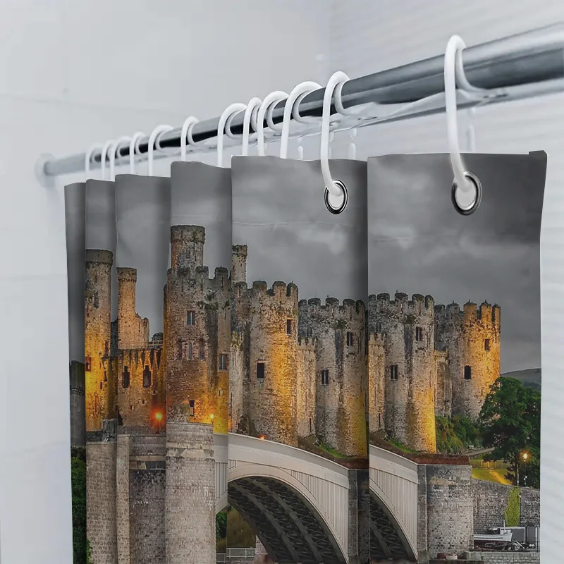 خمر جسر المشهد دش الستار القوطية نهر سيتي سكيب نسيج الحمام ديكور فني ديكور المنزل الجدار الشنق