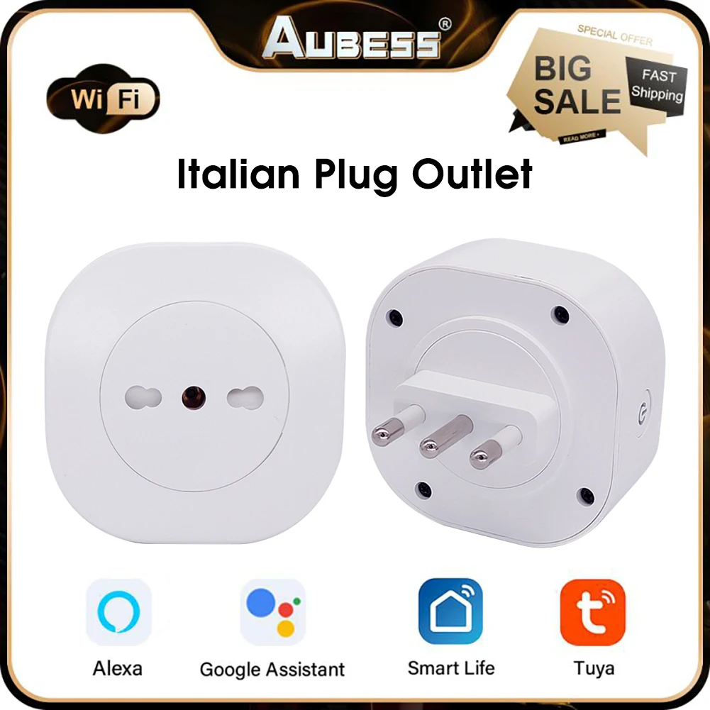 Tuya WiFi Smart Socket Smart Home 16A/10A Italian Plug Outlet Smart Life Voice Control Timing Sharing For Alexa Google Home