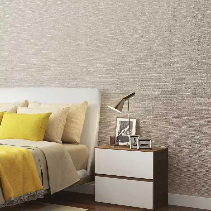 Haimin Grasscloth Wallpaper Self-Adhesive Thick Vinyl Embossed Modern Horizontal Stripes Waterproof Stain Resistant Beige
