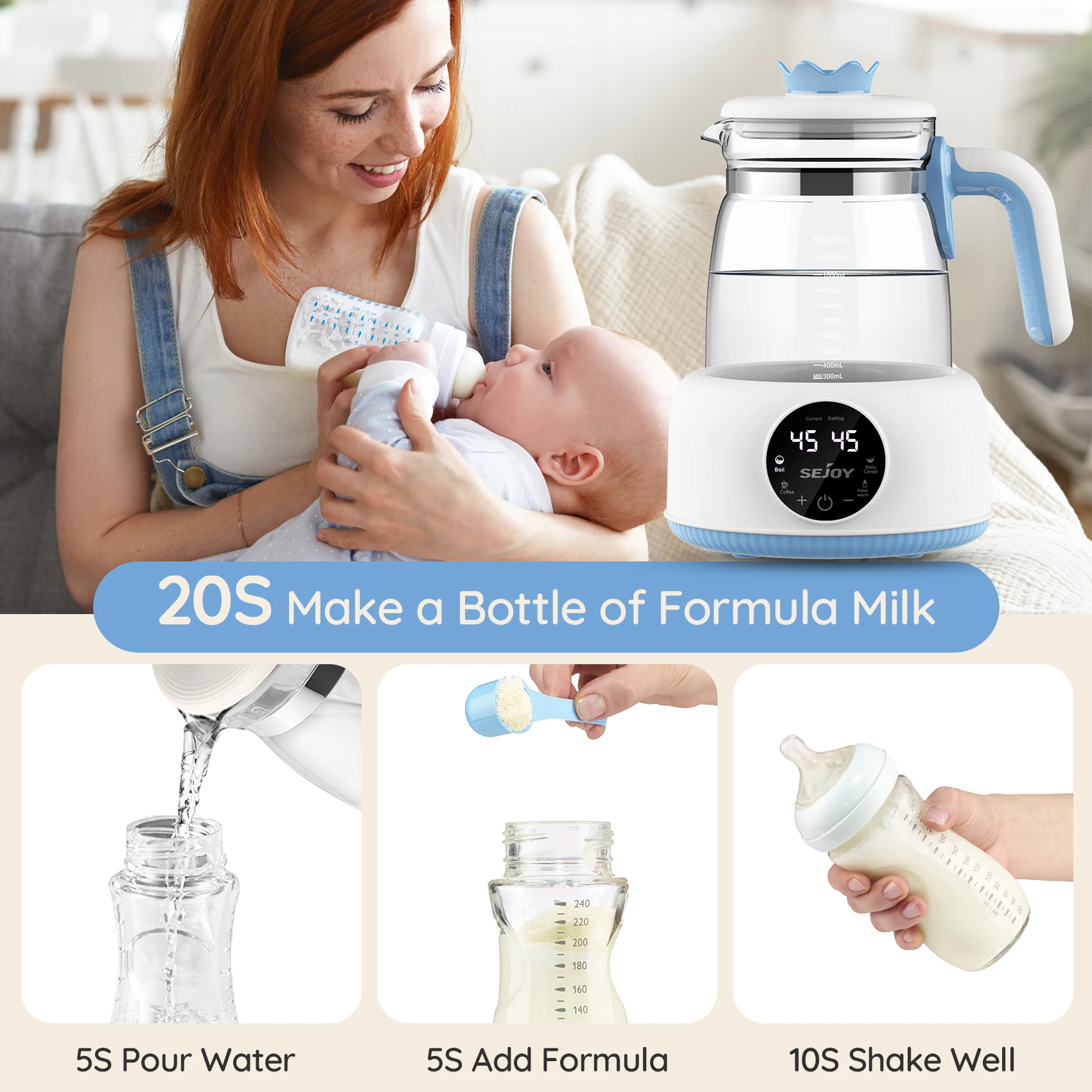 Sejoy Baby Thermostatische Melk Regulator Waterkoker Warm Houden 1.2L 72 Uur Warm Water Slimme Isolatie Pot Melkpoeder Warmer