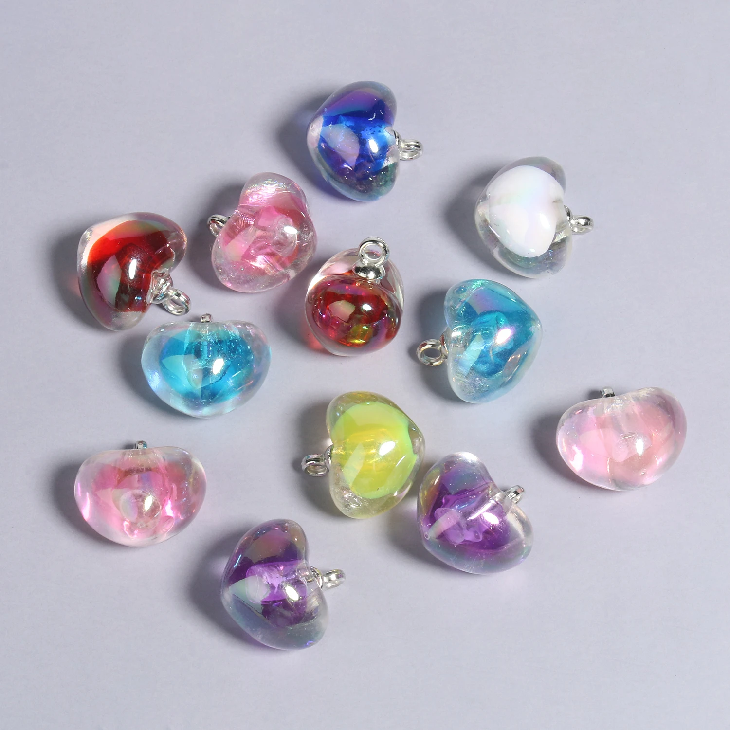 10pcs 19x18mm AB Color Acrylic Charms Love Heart Charms Pendant for Jewelry Making Diy Keychain Bracelets Necklaces Accessories