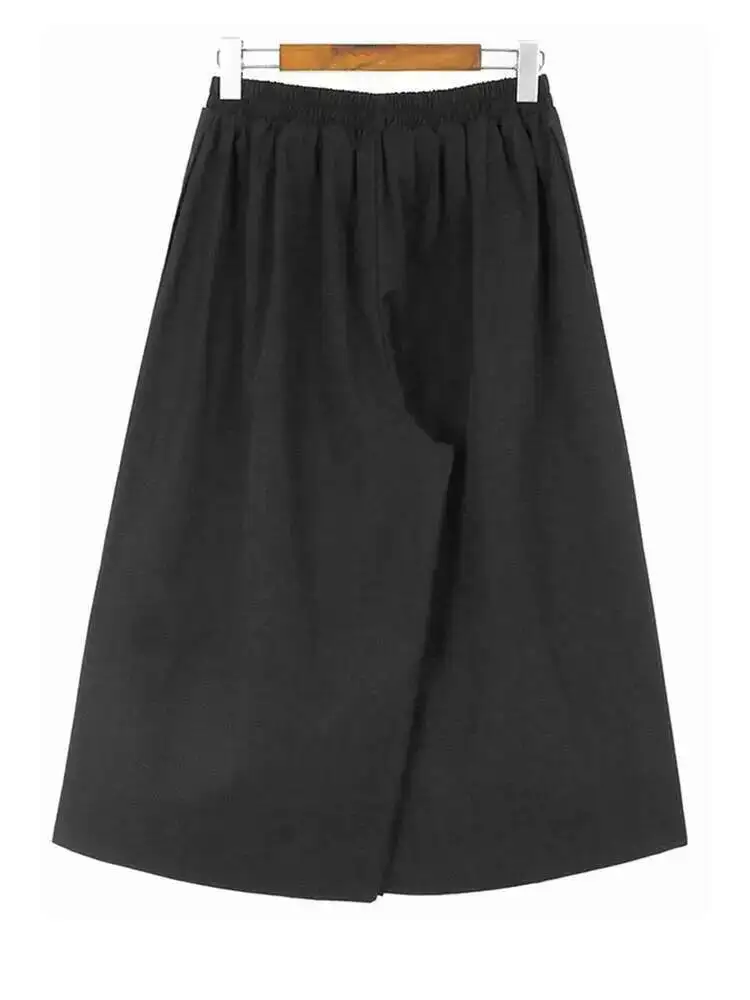 เอวยางยืดสูงสีดำไม่สม่ำเสมอผ้าพันแผลยาวกางเกงขากว้างกางเกงใหม่ผู้หญิงแฟชั่นฤดูใบไม้ผลิฤดูใบไม้ร่วง