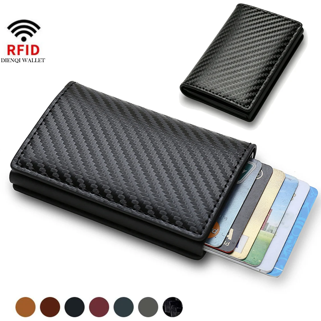 Image of Carbon Fiber Kreditkarte Halter Brieftaschen Männer Marke Rfid Schwarz Magie Trifold Leder Dünne Mini Brieftasche Kleine Geld Tasche Männlichen Geldbörsen