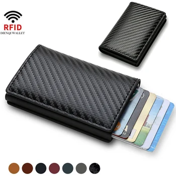 Rfid Carbon Fiber Credit Card Holder Wallets Men Brand Magic Trifold Leather Slim Mini…