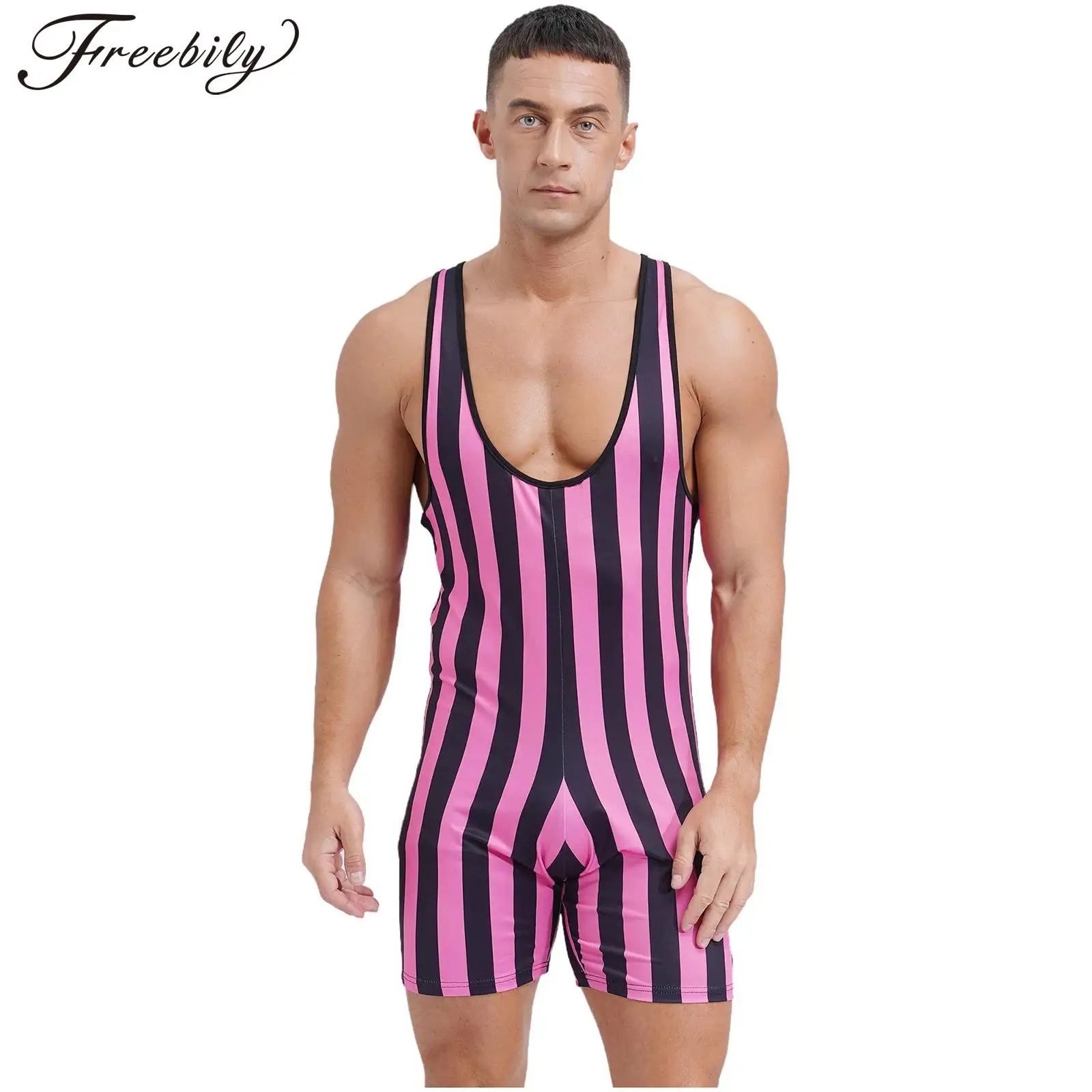 Mens Athletic One Piece Swimsuit Swimwear Triathlon Wrestling Singlet Bodysuit Gym Fitness Workout Outfits Sport Jumpsuit