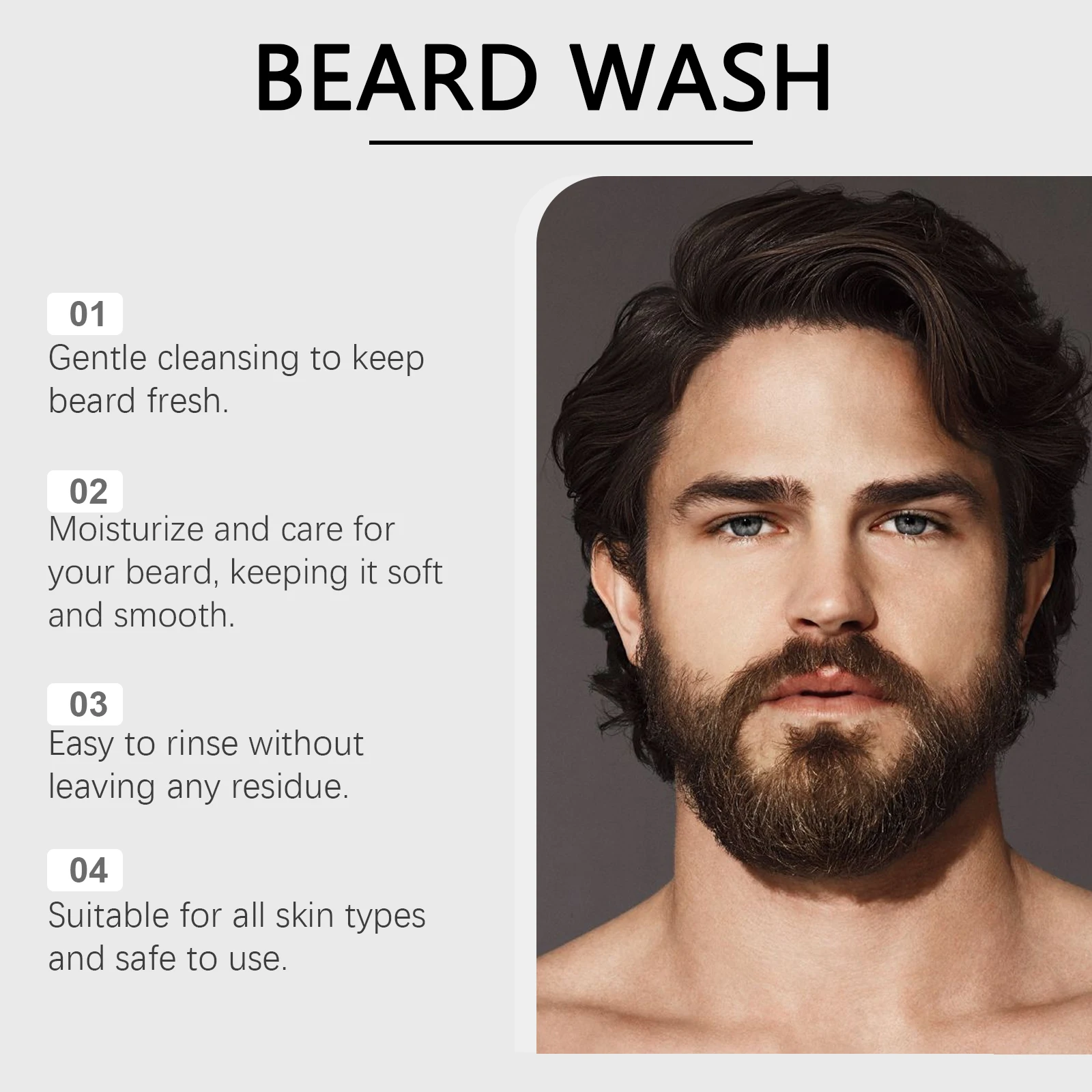 Shampoo de barba masculino-limpeza suave com óleos de eucalipto, argan e jojoba para hidratar, suavizar e evitar quebras-para todos os tipos de pele