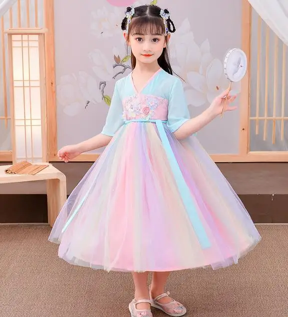 

Chinese Hanfu Girls Dress Summer Children Stage Dance