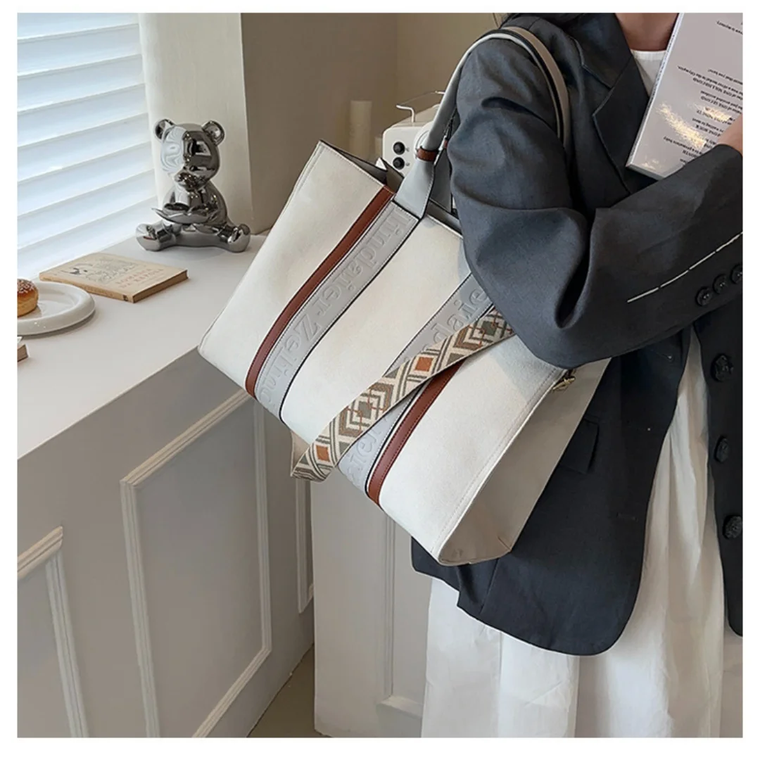 New Fashion Luxury Design Women's Tote Bag High Quality Canvas Large Capacity Handbag Elegant Commuting Shoulder Bag