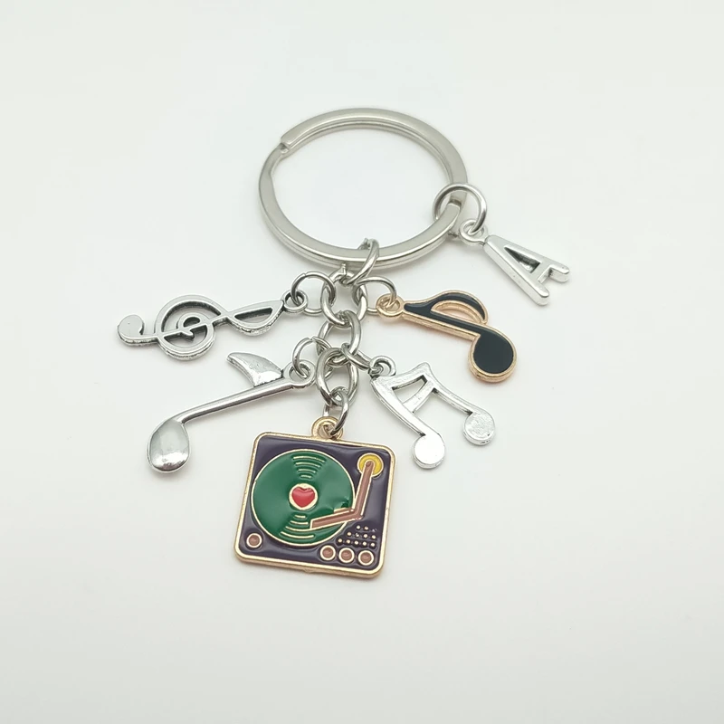 Enamel keychain CD player notes keychain disk keychain A-Z letter music gift ladies and men handbag accessories handmade jewelry