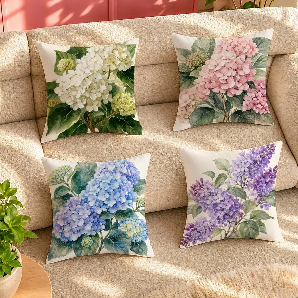 Vintage Hydrangea Rose Art Cushion Cover Pillow Cover Decorative Throw Couch Home Decor for Living Room Sofa