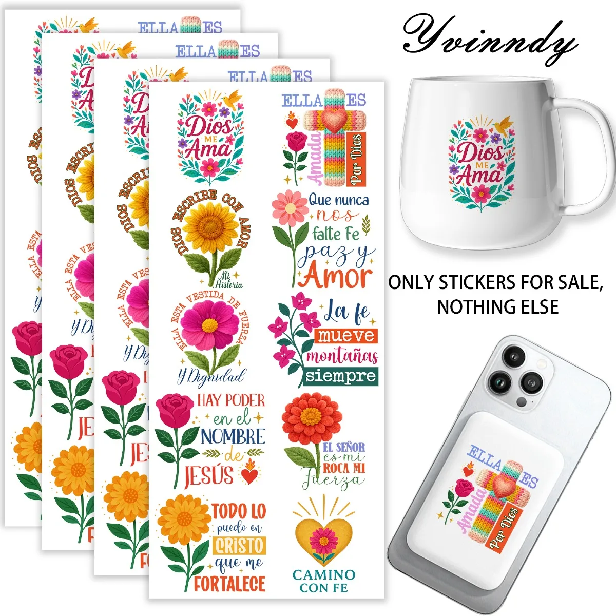 40PCS/SETThe Colorful Spanish Christianity UV DTF DIY Cups Transfer Sticker For DIY Cups (Only The Transfer Sticker Is Included)