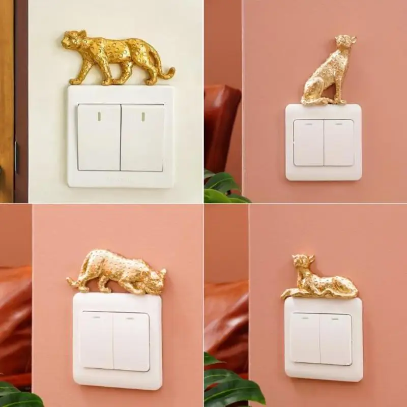 Leopard Light Switch Decoration Self-Adhesive Detachable Resin Figurine Easy Install Wall Art for Housewarming Gift Home Decor