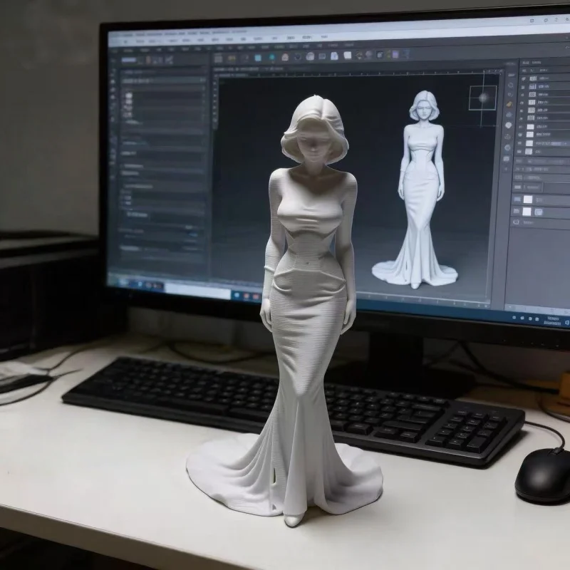 

Hot selling in 2026 High-End 3D Printed Goddess Statue White Short Hair Elegant Evening Dress Modern Minimalist Desktop Figurine
