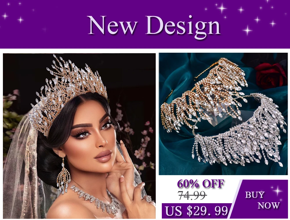 TOPQUEEN Bunte Kopfbedeckung Braut Strass Stirnband Hochzeit Luxus Kopfschmuck Frau Wasser Tropfen Haarband Haar Schmuck HP599 – Detail 12