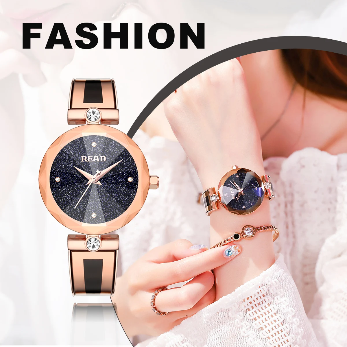 READ Women Round Quartz Watch | Starry Dial | Stainless Steel Bracelet | Daily Water Resistant Ladies Wrist Watch