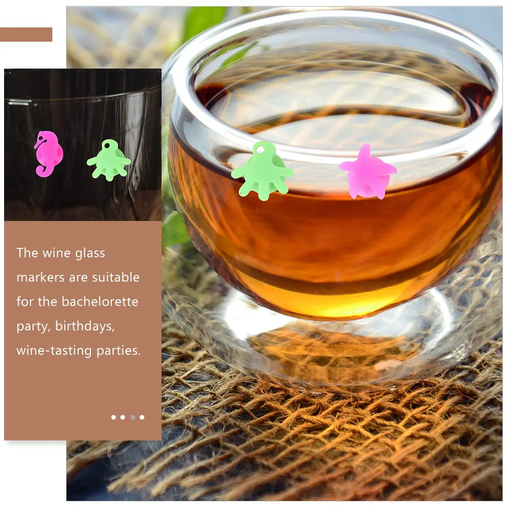 12Pcs Ocean Animal Decorative Wine Charms Silicone Drink Markers for Guest Identification At Wine Parties Bachelorette Birthdays