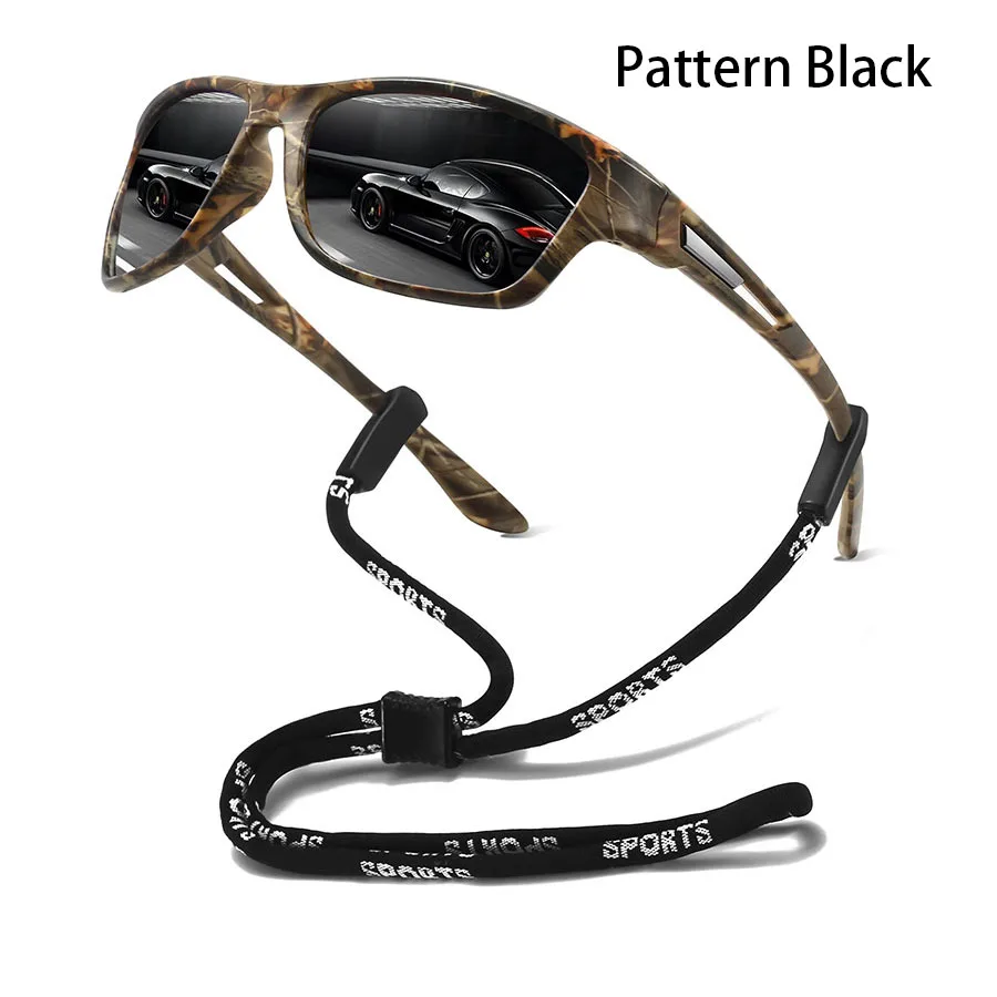 Tarnmuster-Mode-Sonnenbrille für Autofahren, Angeln, Radfahren, Sport, Herren und Damen, Laufen, Bergsteigen, Sport-Sonnenbrille mit Kette – Detail 3
