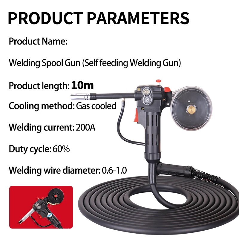 10 Meter Mig Welding Aluminum Spool Guns Euro Push Pull Welding Gun 200A Gas Gasless Mig Welder Spool Gun for Welding Aluminum