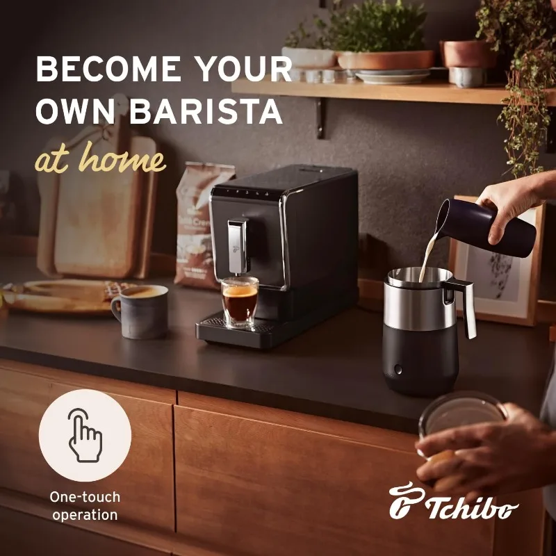 Tchibo Automatic Espresso&Coffee Machine with Induction Milk Frother for Rich,Creamy Froth,Built-in Grinder,No Coffee Pods Need