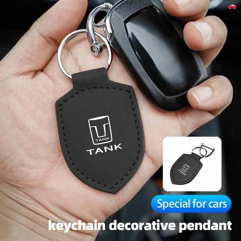 Leather Car Keychain Shield Key Ring Decorative Pendant Car Accessories For WEY Tank 500 Macchiato Coffee 01 02 2021-2022
