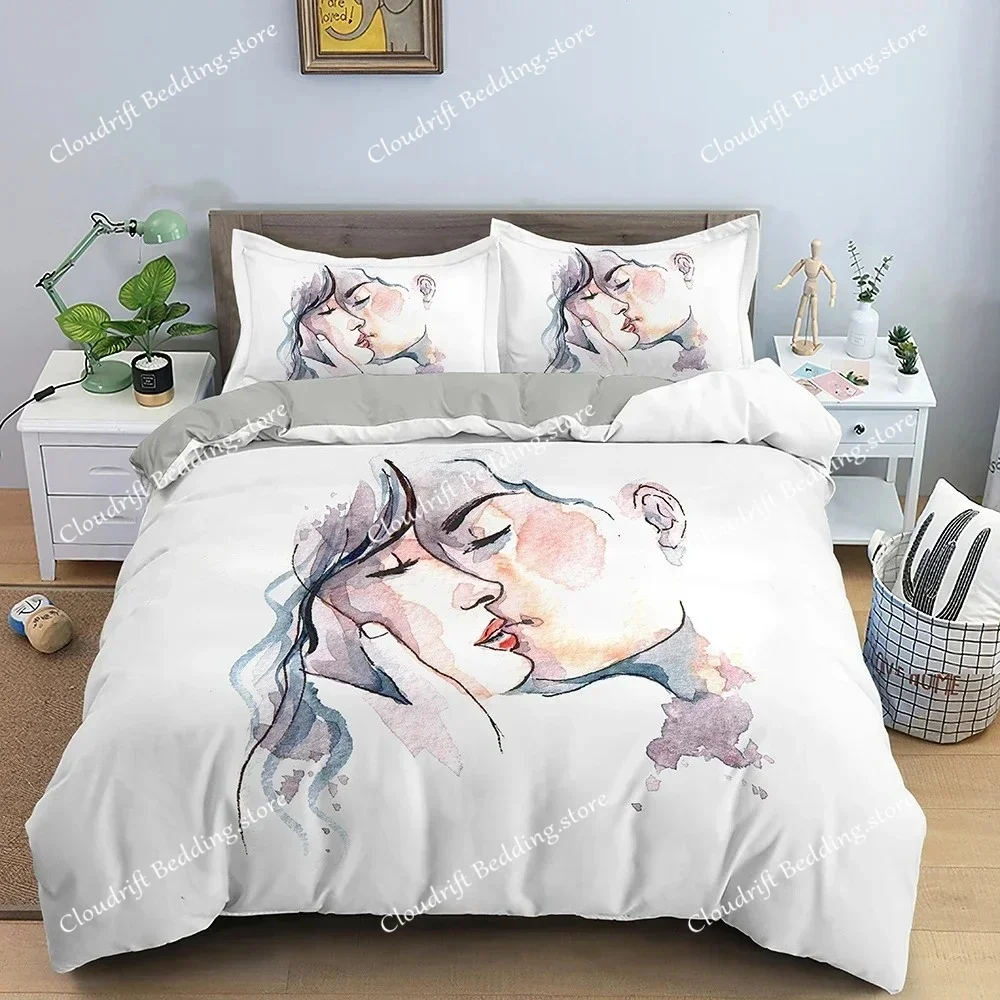 

Lovers Kiss Duvet Cover Set Personality Bedding Set For Girls Bedroom Twin Full Queen King Size Comforter Cover With Pillowcase