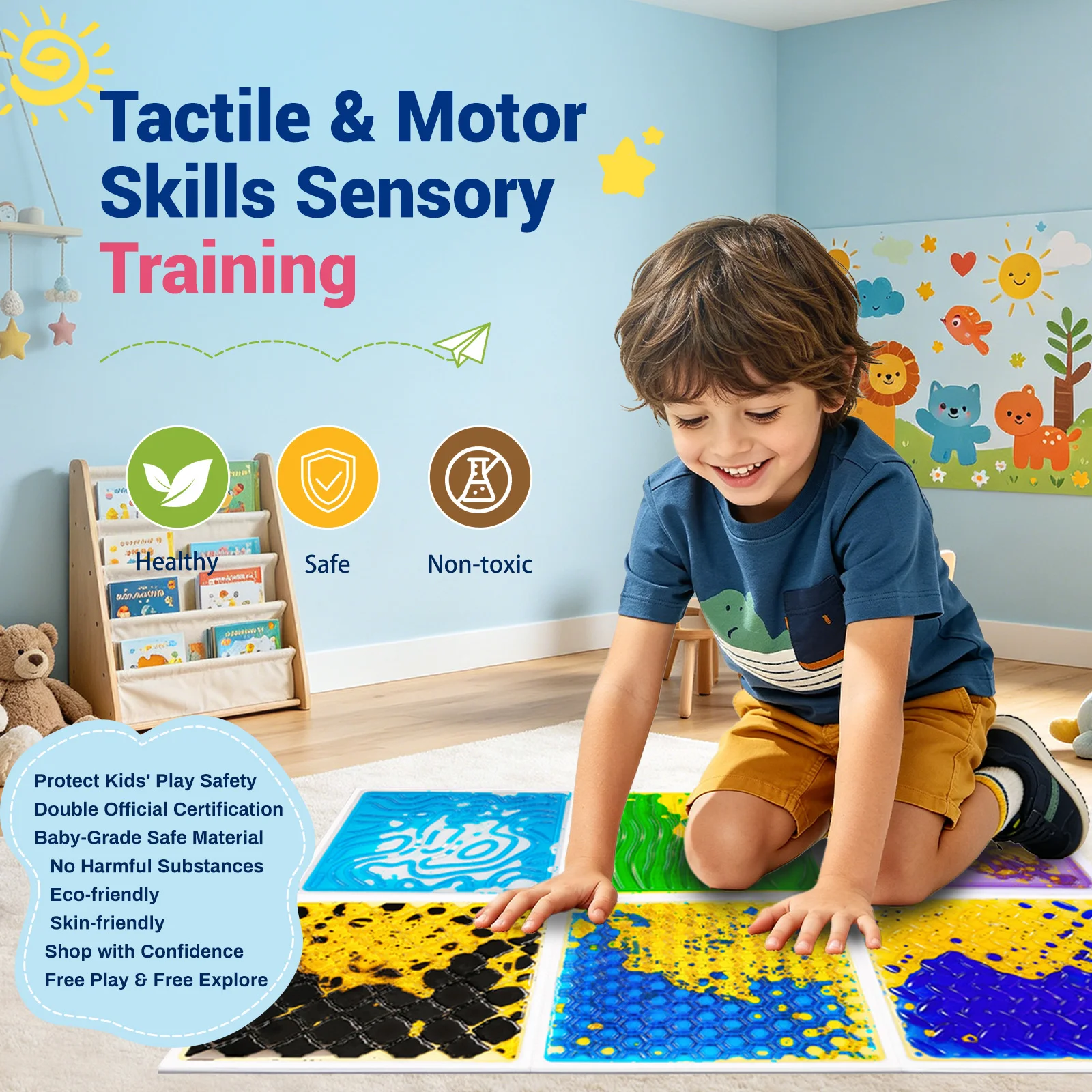 

Texture sensory liquid floor tiles transparent inner gel mats as decorative floor for kids bedroom home renovation