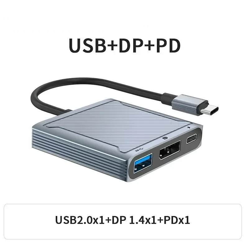 Adaptador USB C a DP 3 en 1 Compatible con portátil Thunderbolt3 tipo C a 8K@60Hz 4K@144Hz DisplayPort/USB/100W PD carga rápida