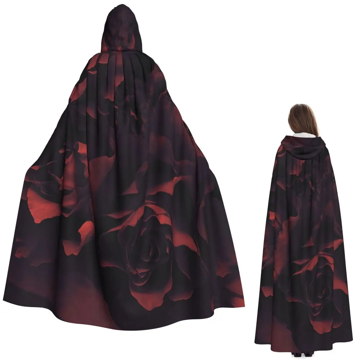 

Dark Roses Long Hooded Cloak Witch Medieval Costume Cosplay Cape HalloweenVampire Adult Unisex