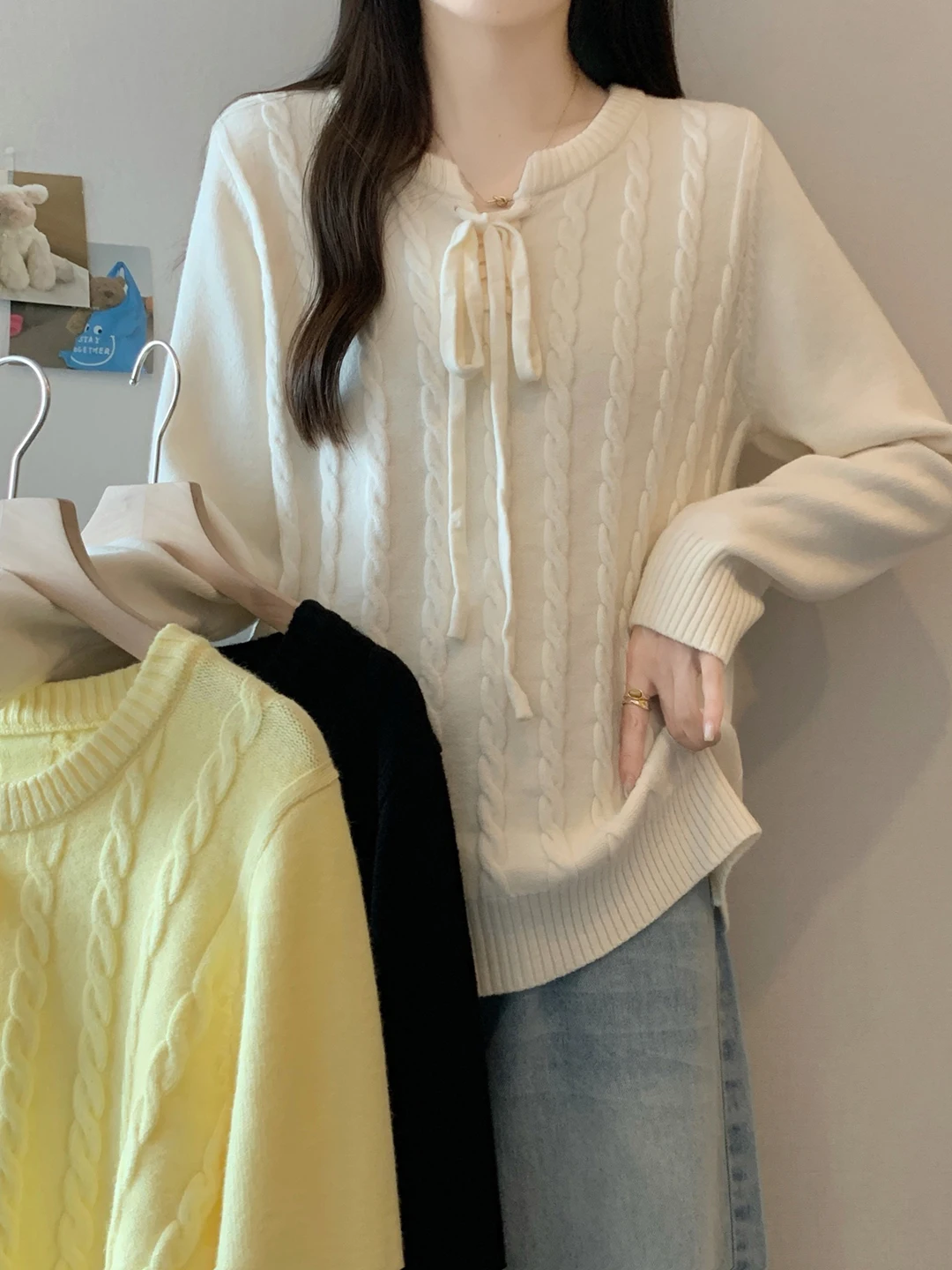 

plus Size Women's Thickened Slim Fit Knitwear Casual Basic Color T-Shirt Trendy Autumn Long Sleeve round Neck Sweater