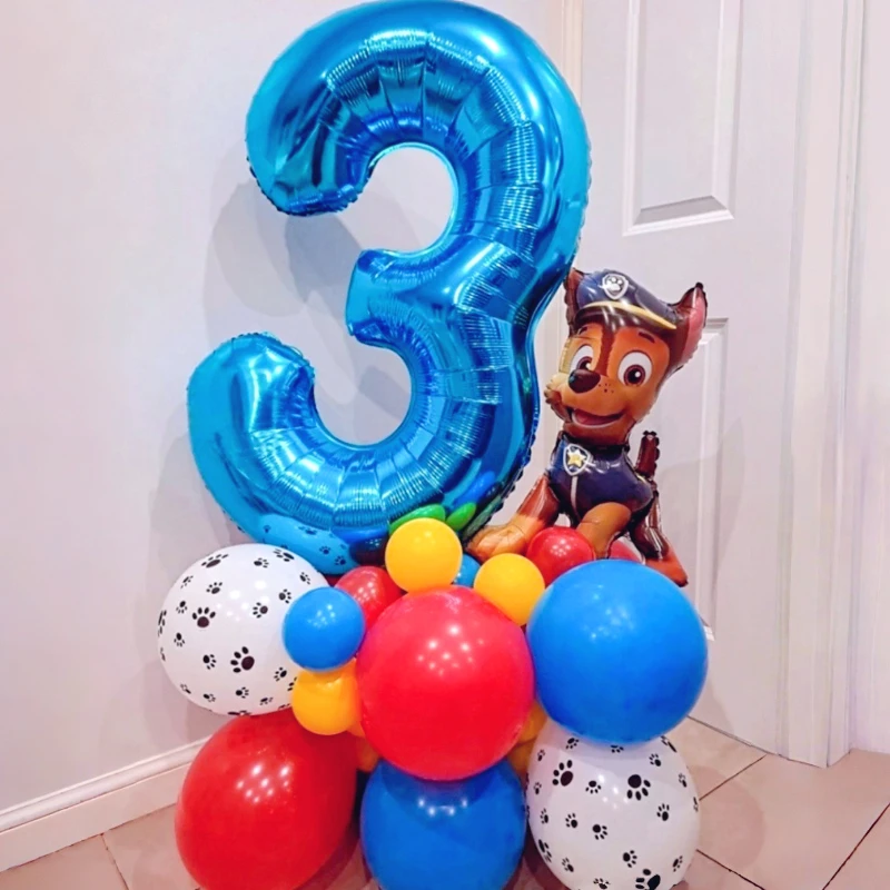 Balão Metalizado Patrulha Canina Chase Skye Resgate, Decoração de Festa Infantil com Número Digital, Brinquedo e Presente para Crianças