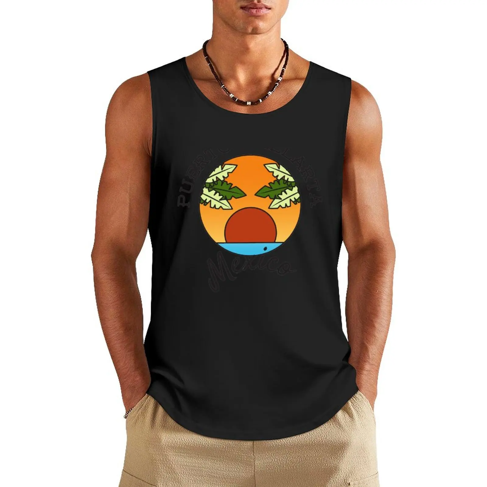 

Bright Puerto Vallarta Mexico - Black Text - Vacation / Resort / Cruise Tank Top Top summer bodybuilding man gym for men