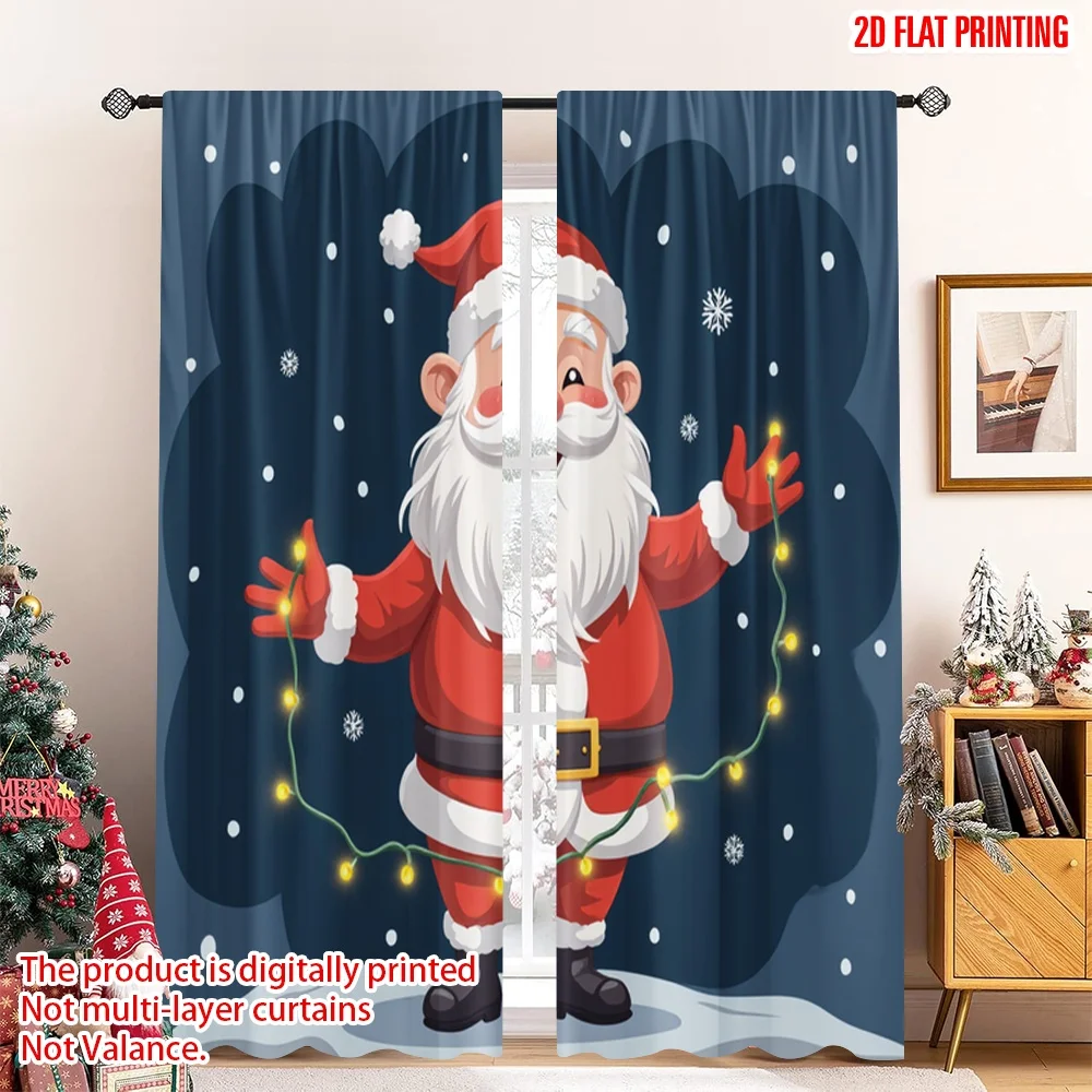 

2pcs 2D flat printing Christmas Party Curtain Santa Claus Holiday Lights Fabric Without Electricity Festive Holiday Use for