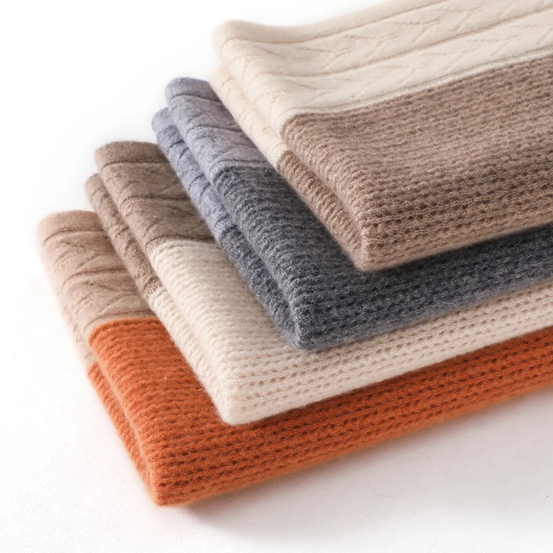 Women's 100% Pure Cashmere Long Scarf Winter Knitted Warm Outdoor Fashion Patchwork Color Long Scarf 180*50