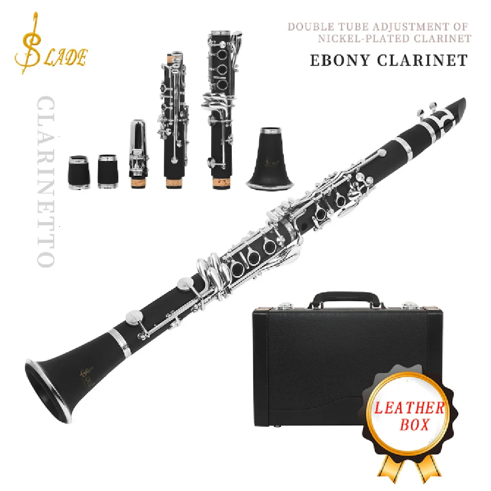 ﻿ SLADE Professional Clarinet C Tune 17 Keys Woodwind Instrument Bakelite Body White Copper Keys  with Box Reed Accessories