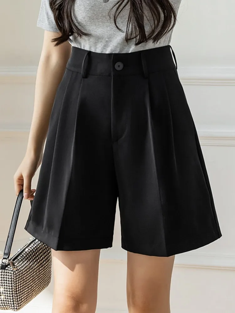 Korean Style Casual Shorts Women New Arrival 2023 Summer Solid Color Basics High Waist Ladies Wide Leg Short Pants W1262