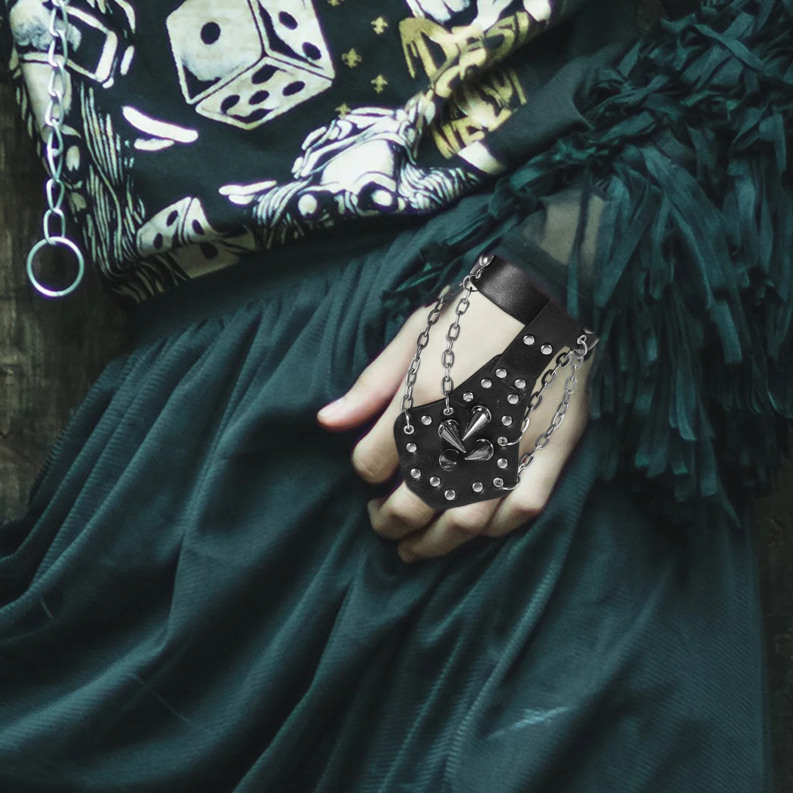 

Cowhide Finger Bracelet Punk Hand Chain Ring Bracelet For Women Men Gothic Jewelry Hand Cuffs Bracers