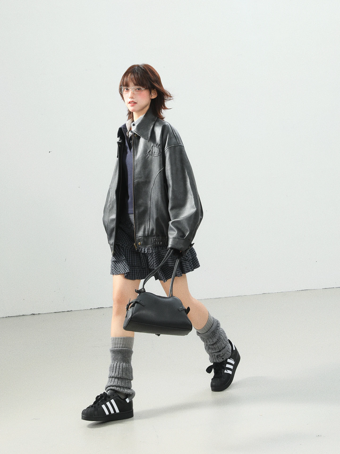 Retro aonw katie emed couro do plutônio jaet feminino sli solto outerwear primavera outono faion marca high-end sentir topo