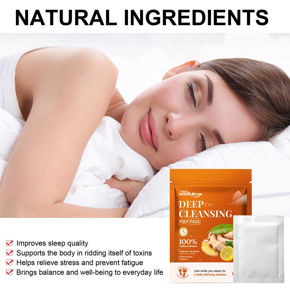 10PCS Deep Cleansing Foot Pads Relieves Stress Natural Bamboo Vinegar Ginger Powder Foot Pads Improves Sleep Quality